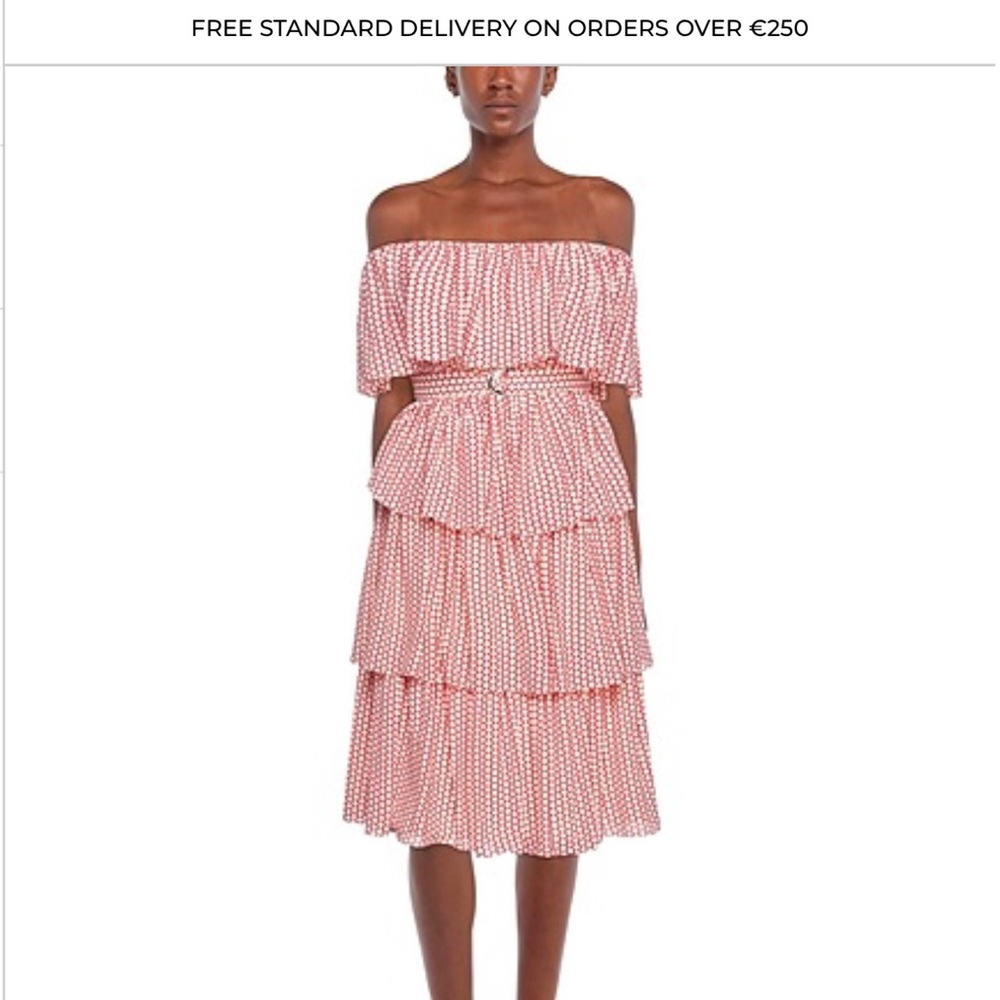 Anonyme strapless Ruffled Red and White Midi Dress XS S tiered‎